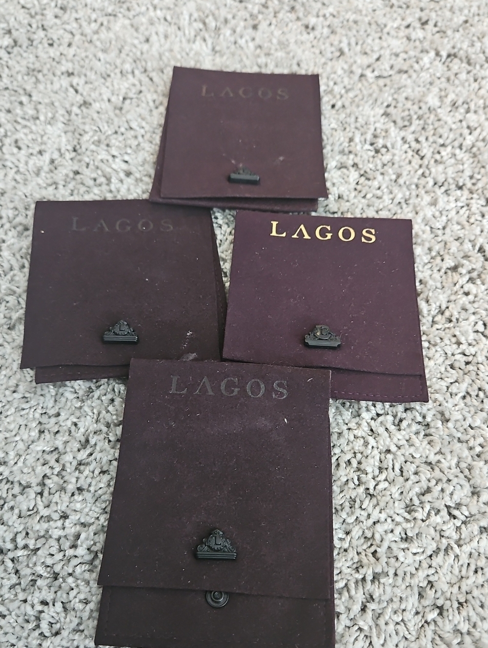 LAGOS Velvet Jewelry Pouches in Deep Plum with Gold Logo